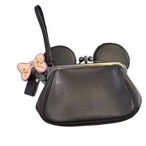 Disney x Coach Minnie Ears Clutch Wristlet in Black Glovetanned Leather